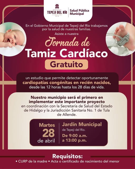 Habrá jornada de Tamíz Cardiaco gratuito en Tepeji del Río