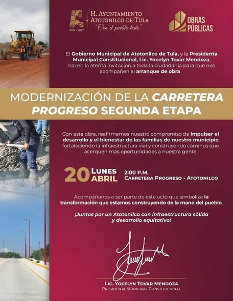Iniciarán trabajos de la segunda etapa de la modernización de la carretera Progreso Atotonilco