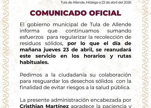 Regularizan recolección de residuos sólidos en Tula de Allende