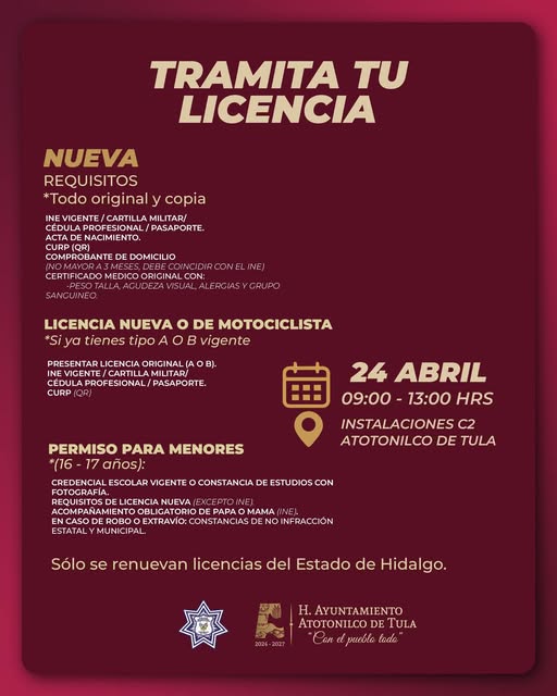 Tramita tu licencia de conducir en Atotonilco de Tula
