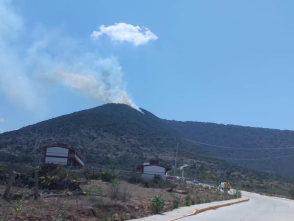Elementos de PC Tepeji atienden incendio registrado en el Cerro de San Ildefonso