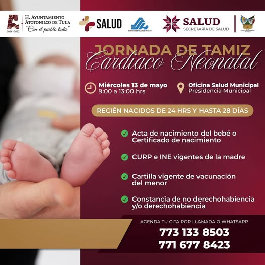 Habrá Jornada de Tamiz Cardiano Neonatal en Atotonilco de Tula