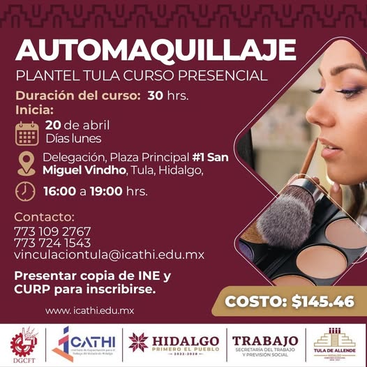 El gobierno municipal, en conjunto con ICATHI, te invita a formar parte del curso de automaquillaje