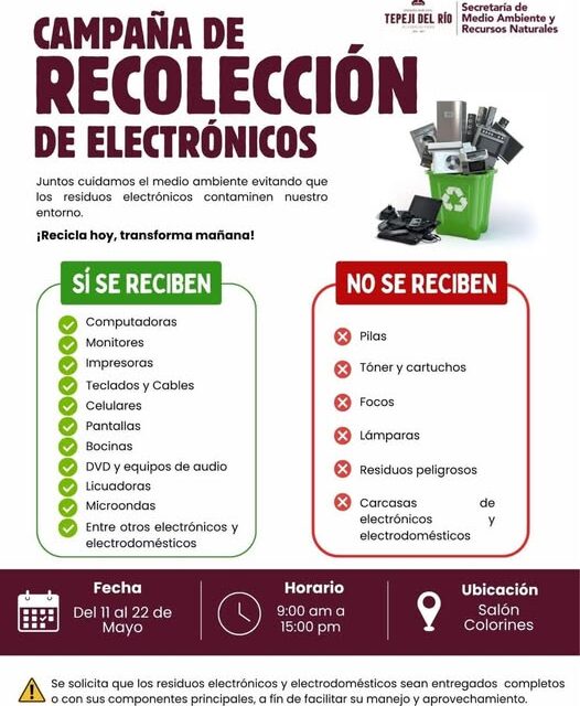 Continúa Campaña de Recolección de Electrónicos y Electrodomésticos en Tepeji del Río