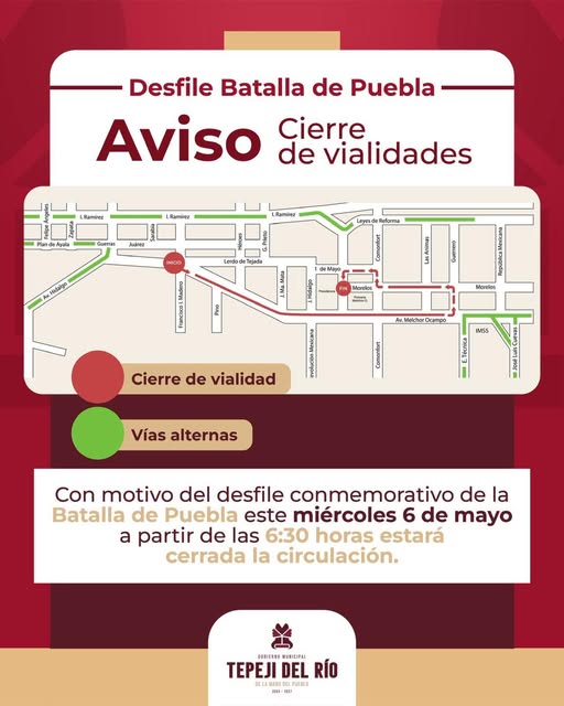 Habrá cierre de vialidades por desfile en Tepeji del Río
