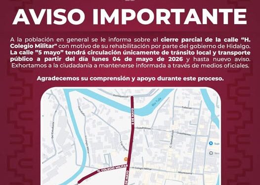 Habra cierre parcial a la circulación en calles de Tula por obra