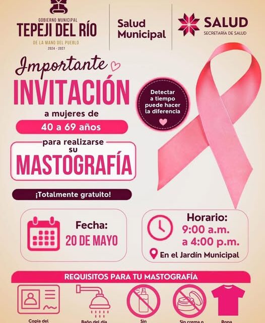Realizarán jornada de mastografía en Tepeji del Río