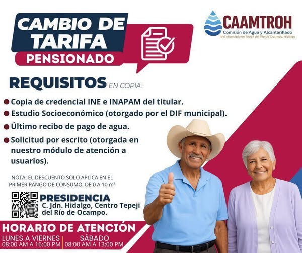 Conoce los requisitos para cambiar el consumo de agua a Tarifa Pensionado