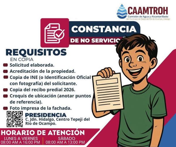 La Comisión de AguaTepeji informa los requisitos para tramitar una constancia de no servicio