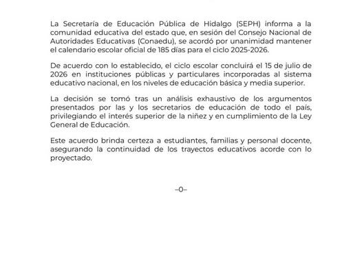 SEP mantendrá calendario oficial de 185 días; el ciclo escolar concluirá el 15 de julio