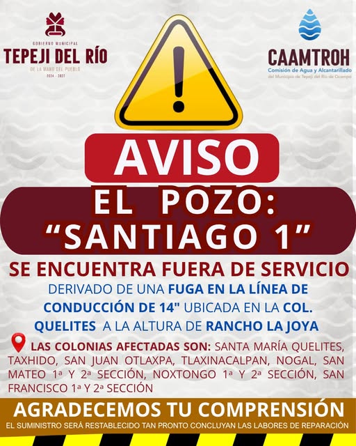 La Comisión del Agua Tepeji atiende reporte de fuga de agua