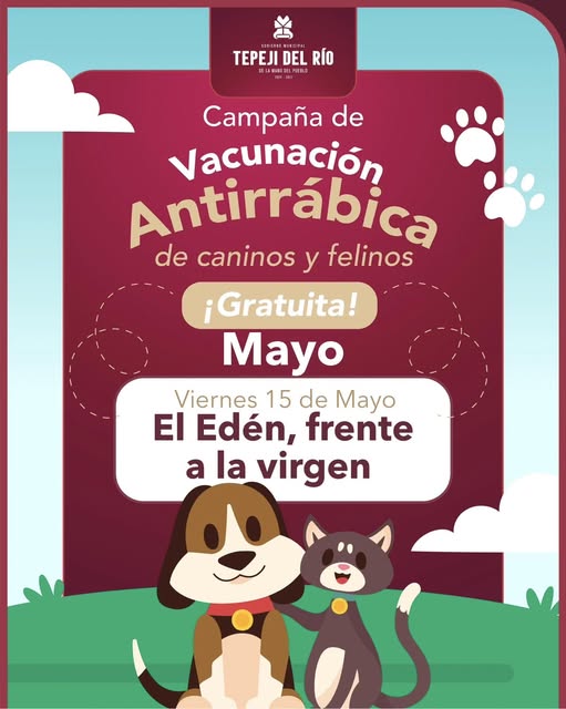 El Gobierno Municipal Tepeji del Río invita a la ciudadanía a participar en la Campaña de Vacunación Antirrábica para caninos y felinos