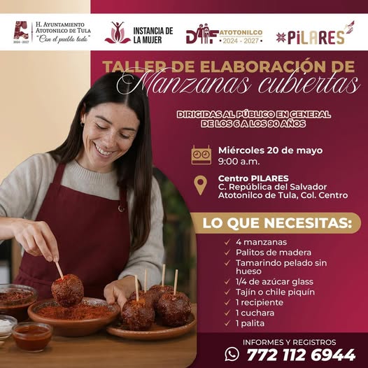 Impartirán Taller de elaboración de manzanas cubiertas en Atotonilco de Tula