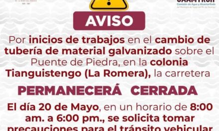 Continuarán trabajos de sustitución de tubería en Tepeji del Río