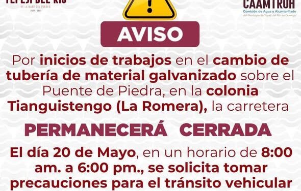 Continuarán trabajos de sustitución de tubería en Tepeji del Río