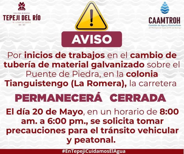 Continuarán trabajos de sustitución de tubería en Tepeji del Río
