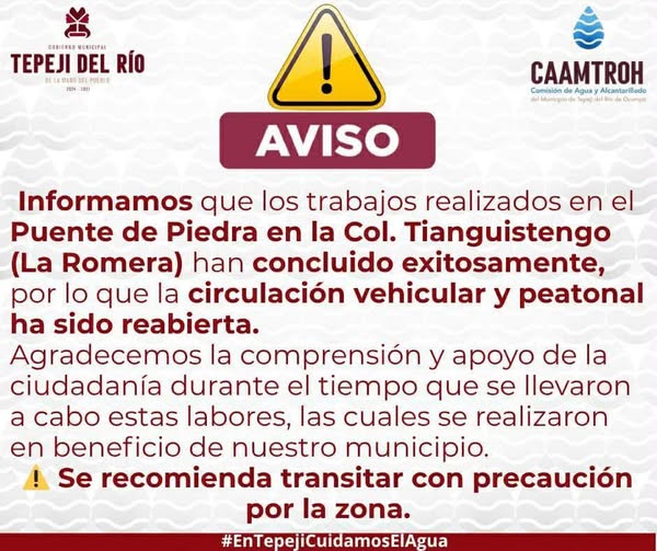 Concluyen trabajos de reubicación de linea de agua potable en Tepeji