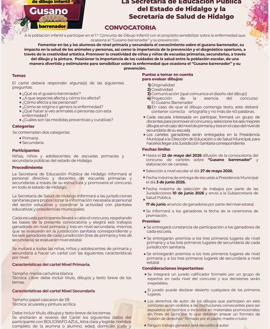 Tepeji del Río invita a participar en el 1er Concurso de Dibujo Infantil “Gusano Barrenador”