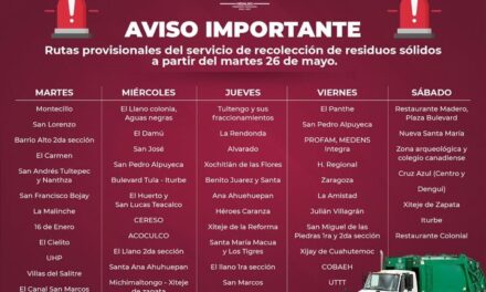 Conoce las rutas provisionales de recolección de residuos sólidos en Tula de Allende