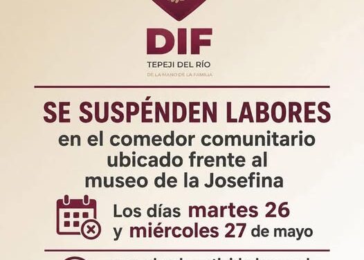 Suspenden servicio en el comedor comunitario de Tepeji del Río