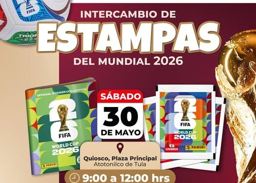 Intercambio de estampas del mundial en Atotonilco de Tula