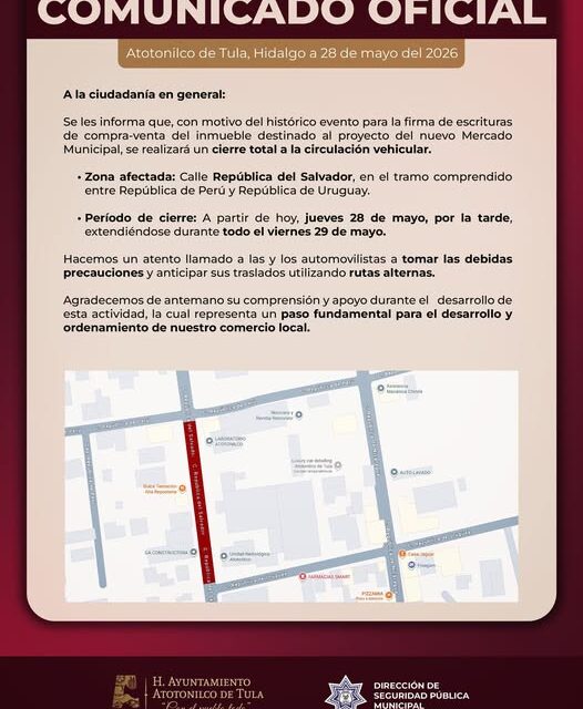 Habrá cierre de circulación en Atotonilco de Tula