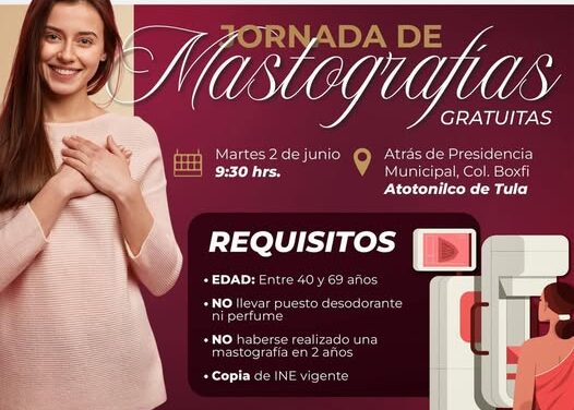 La Dirección de salud de Atotonilco de Tula invita a la Jornada de mastografía gratuita