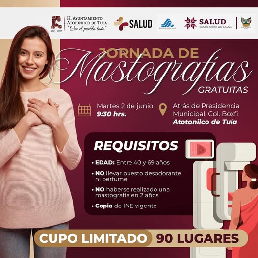 La Dirección de salud de Atotonilco de Tula invita a la Jornada de mastografía gratuita