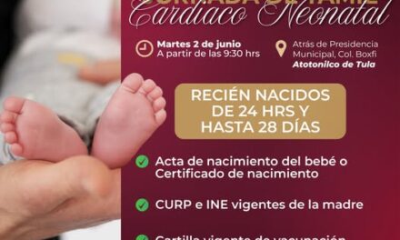 Habrá Jornada de Tamiz Cardiaco Neonatal en Atotonilco de Tula