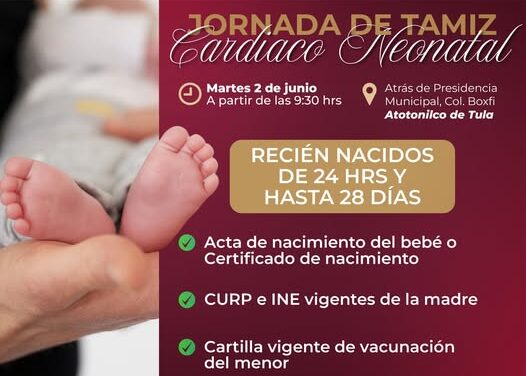 Habrá Jornada de Tamiz Cardiaco Neonatal en Atotonilco de Tula