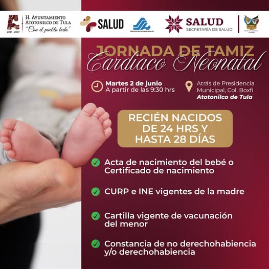 Habrá Jornada de Tamiz Cardiaco Neonatal en Atotonilco de Tula