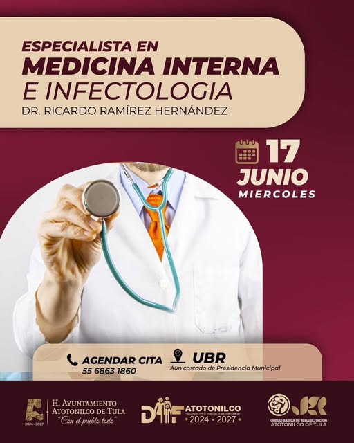 Habrá consultas con especialista en Medicina Interna e Infectoligía en la UBR de Atotonilco de Tula