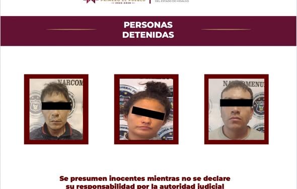 Detiene la PGJEH a tres personas con presunta posesión de narcóticos, arma de fuego y un vehículo con reporte de robo