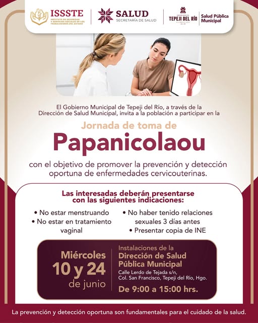 Aun estás a tiempo de acudir a la Jornada de Papanicolau que se lleva a cabo en Tepeji del Río
