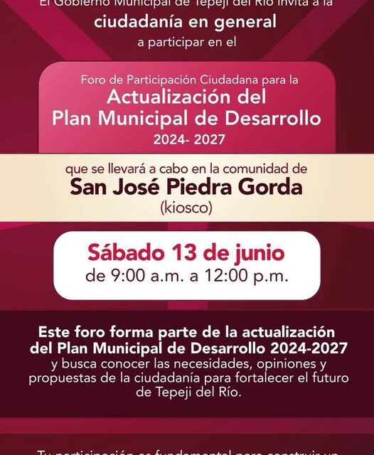 Habrá Foro de Participación Ciudadana en San José Piedra Gorda