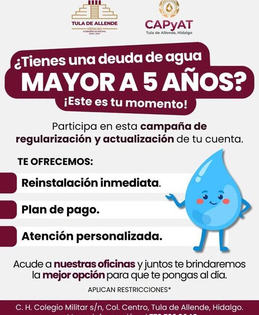 Inicia campaña de regularización y actualización de cuenta de agua potable en Tula de Allende