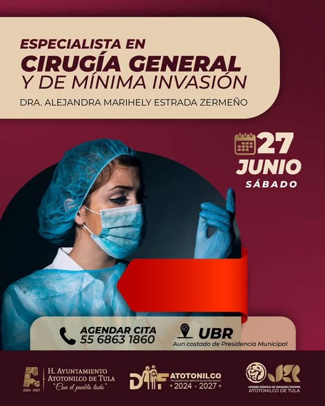 Habrá consultas de Cirugía General y de Mínima Invasión así como de Neuricirugía y Cirugía de Columna en Atotonilco de Tula