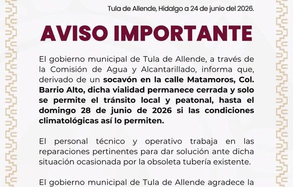 Aviso a la población de Tula de Allende