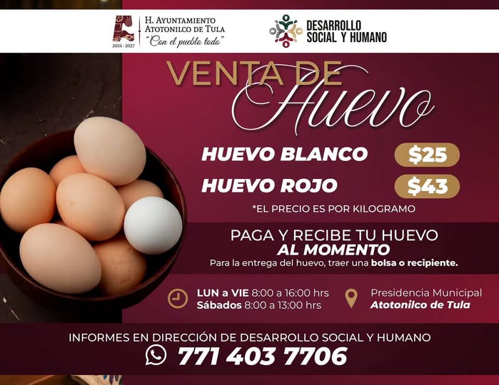 Inicia programa social de venta de huevo a precio preferencial en Atotonilco de Tula