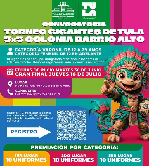 El gobierno de Tula de Allende te invita a sumarte a este gran torneo: Gigantes de Tula 5×5
