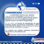La Comisión de Agua de Tepeji del Río emite el siguiente comunicado: