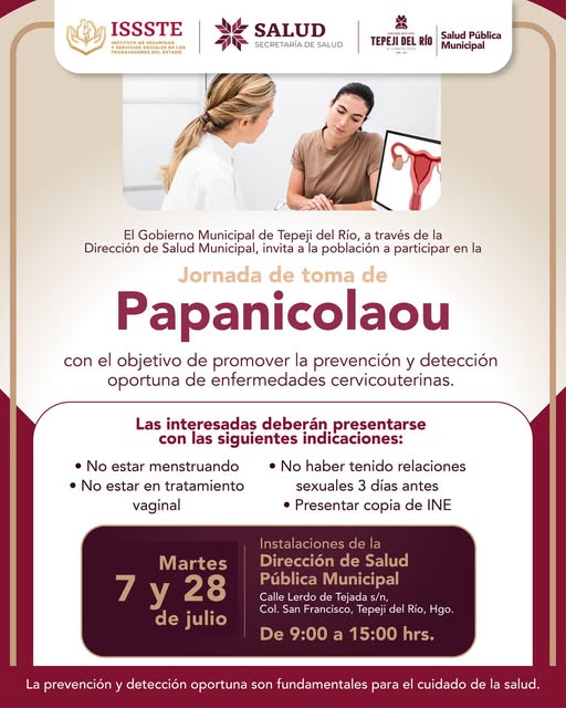 Gobierno municipal de Tepeji del Río invita a la Jornada de Papanicolau