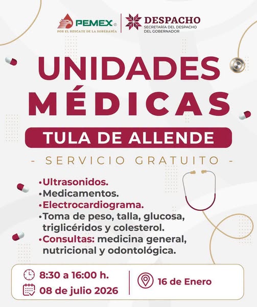 La Unidad Móvil estará ofreciendo servicios médicos en la colonia 16 de Enero