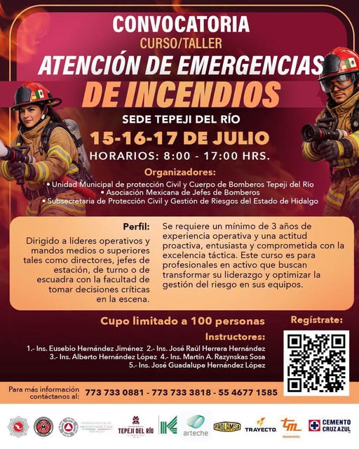Tepeji del Río invita a los bomberos al Curso/Taller: Atención de Emergencias de Incendios