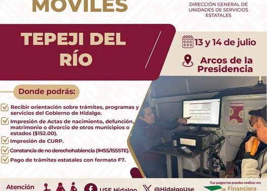 Recuerda que hoy y mañana estará instalada la Unidad Móvil de Servicios Estatales en Tepeji del Río