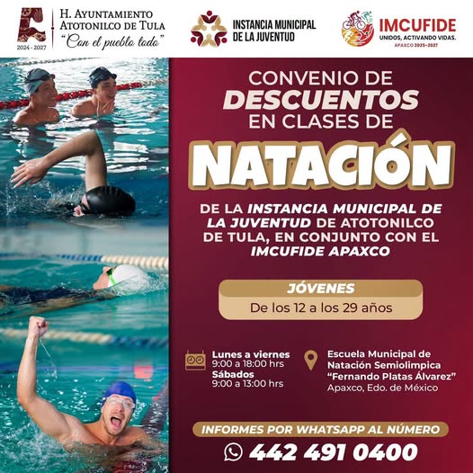 Descuentos a jóvenes de Atotonilco de Tula en clases de natación