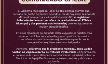 Gobierno de Tepeji del Río emite información oficial tras accidente que cobró la vida de una trabajadora municipal