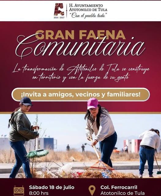 Convocan a participar en Gran Faena Comunitaria en Atotonilco de Tula