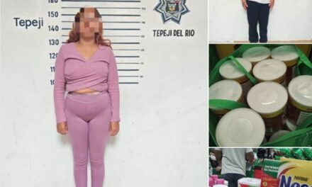 Detienen a dos personas en Tepeji del Río por presunto robo de mercancía en tienda de autoservicio