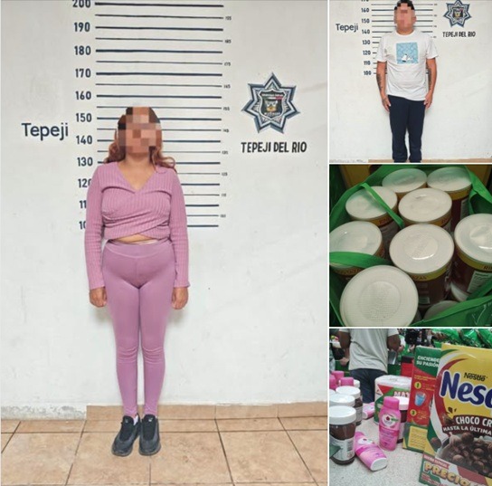 Detienen a dos personas en Tepeji del Río por presunto robo de mercancía en tienda de autoservicio